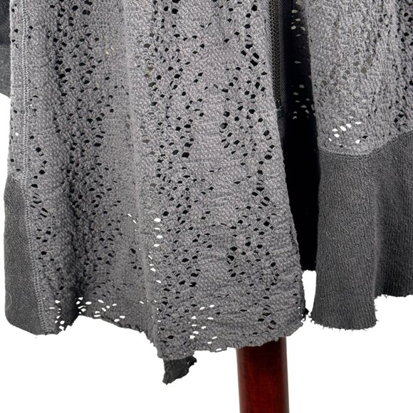 Free People Dark Gray Doiley-Knit Lace Oversized Hood Sweater Jacket Sz Small - Picture 11 of 13